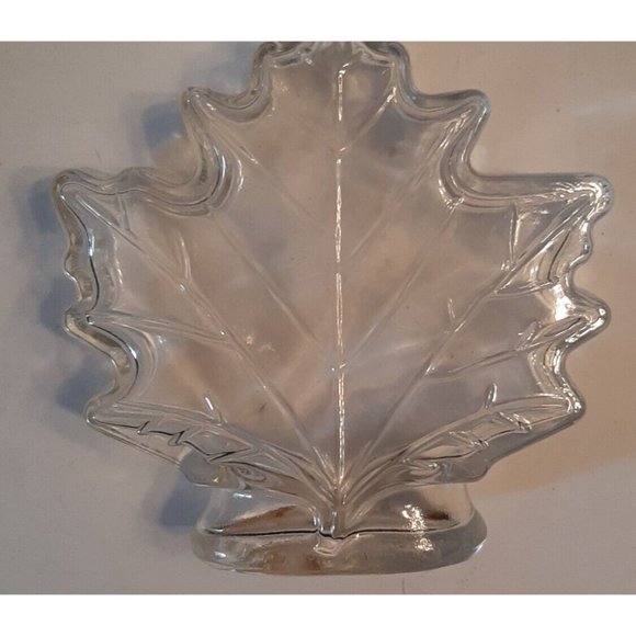 Canadian Maple Leaf Shape Clear Glass Syrup Bottle with Lid Embossed Empty - Picture 2 of 7